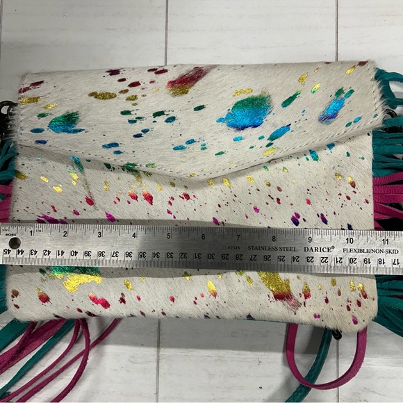 NWT American Darling Envelope Handbag Crossbody Cowhide Leather White Rainbow - Picture 9 of 10